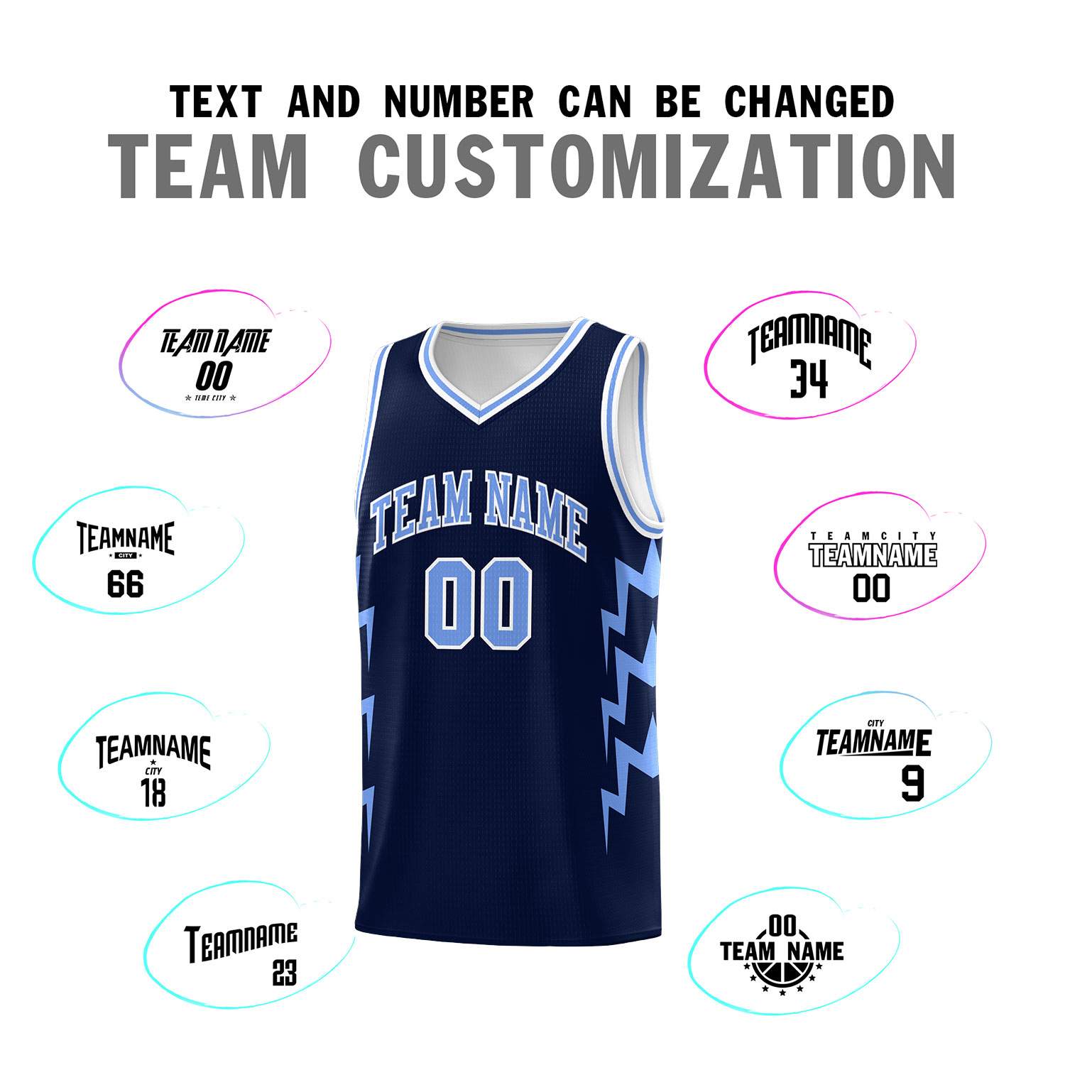 Custom Navy Side Lightning Pattern Sports Uniform Basketball Jersey