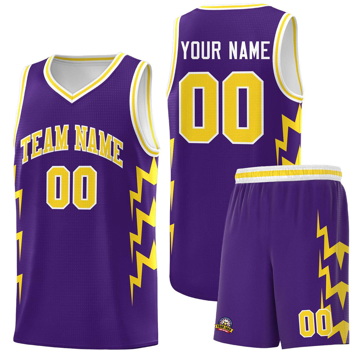 Custom Purple Side Lightning Pattern Sports Uniform Basketball Jersey