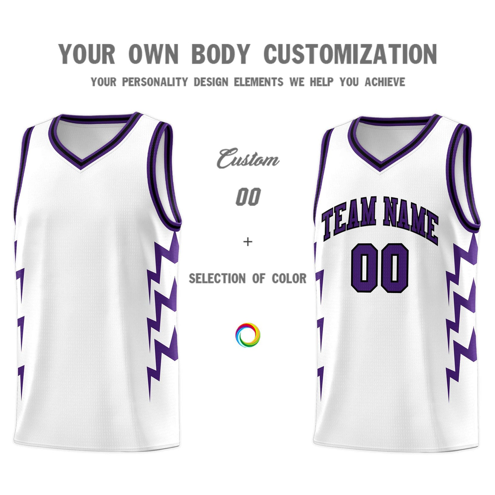 Custom White Side Lightning Pattern Sports Uniform Basketball Jersey