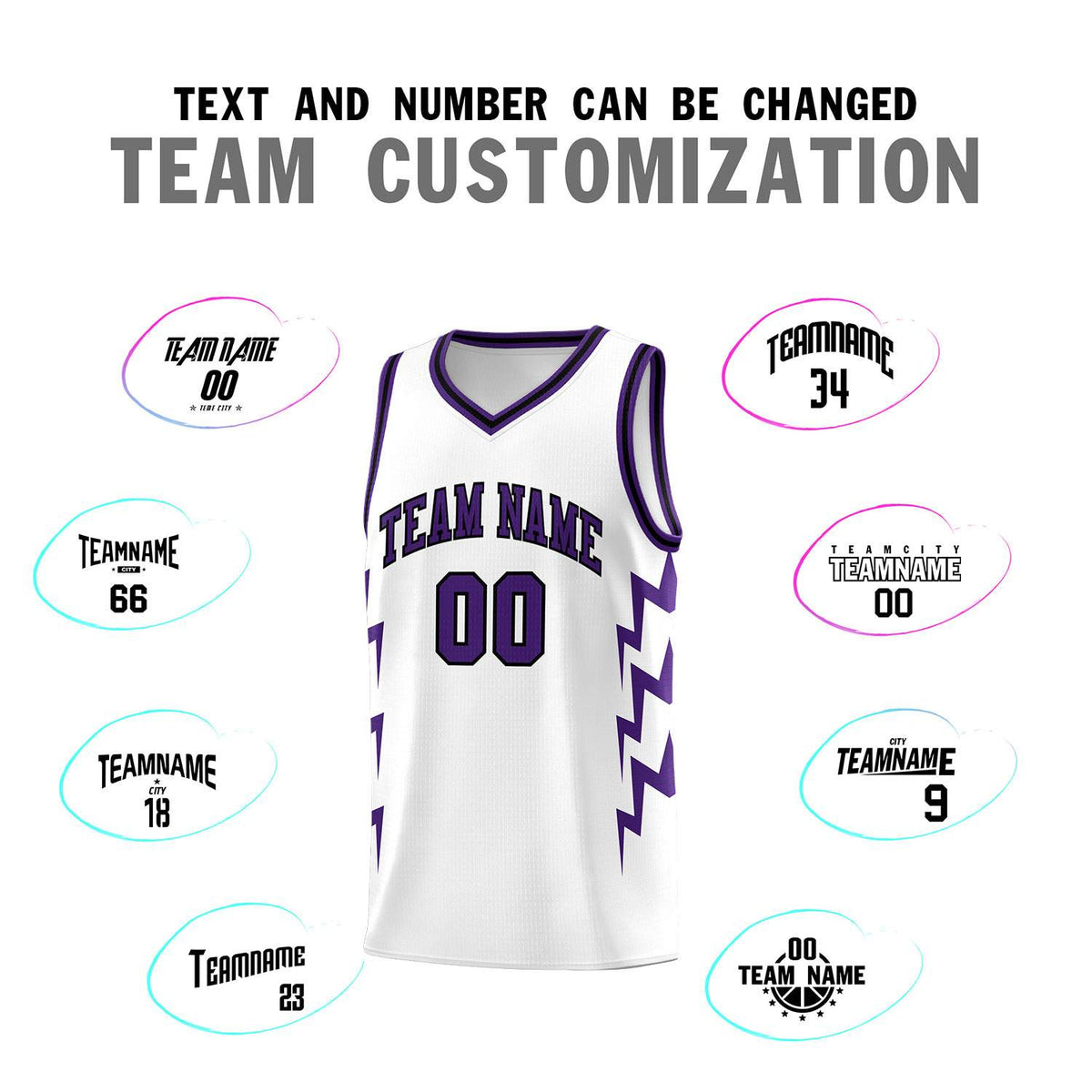 Custom White Side Lightning Pattern Sports Uniform Basketball Jersey