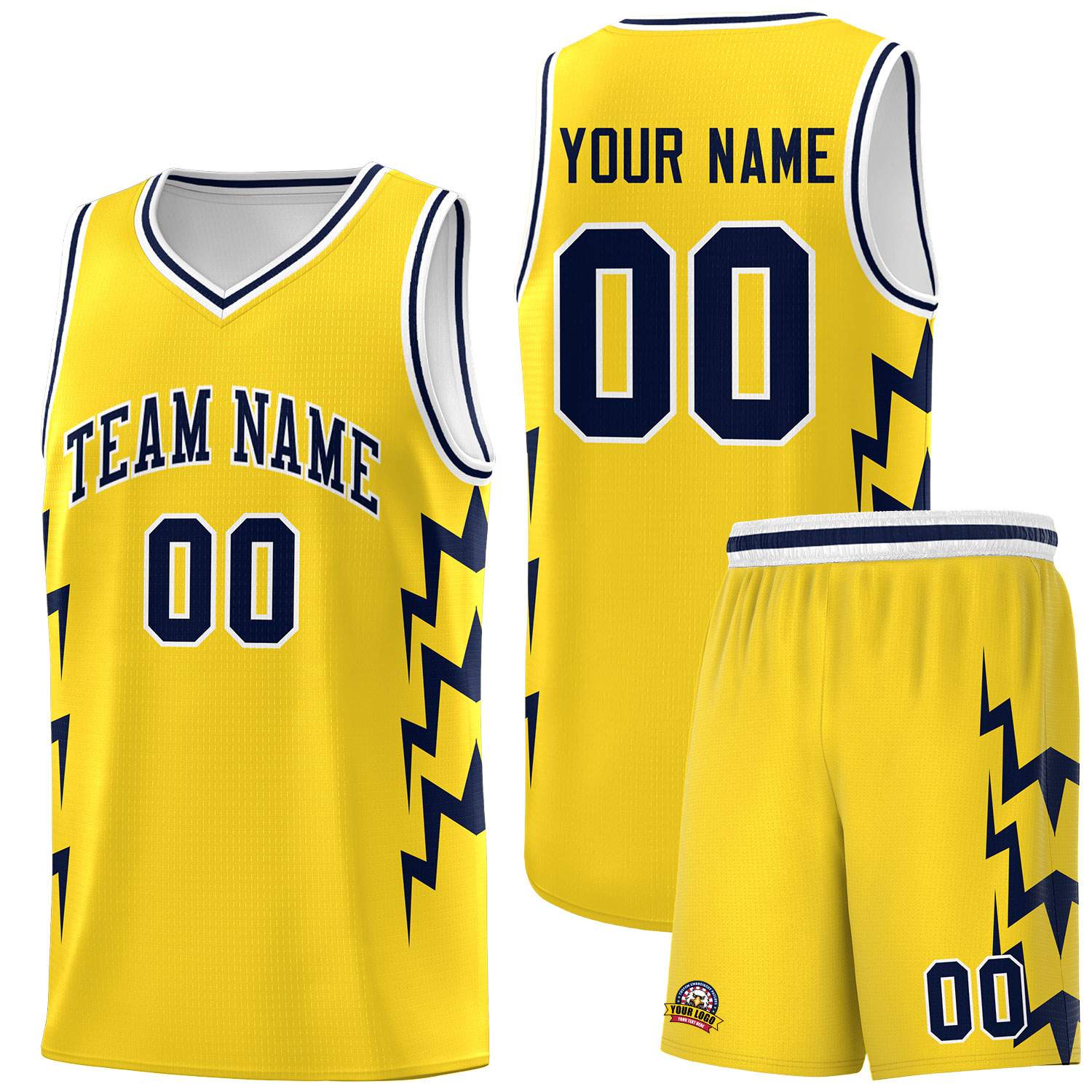 Custom Gold Side Lightning Pattern Sports Uniform Basketball Jersey