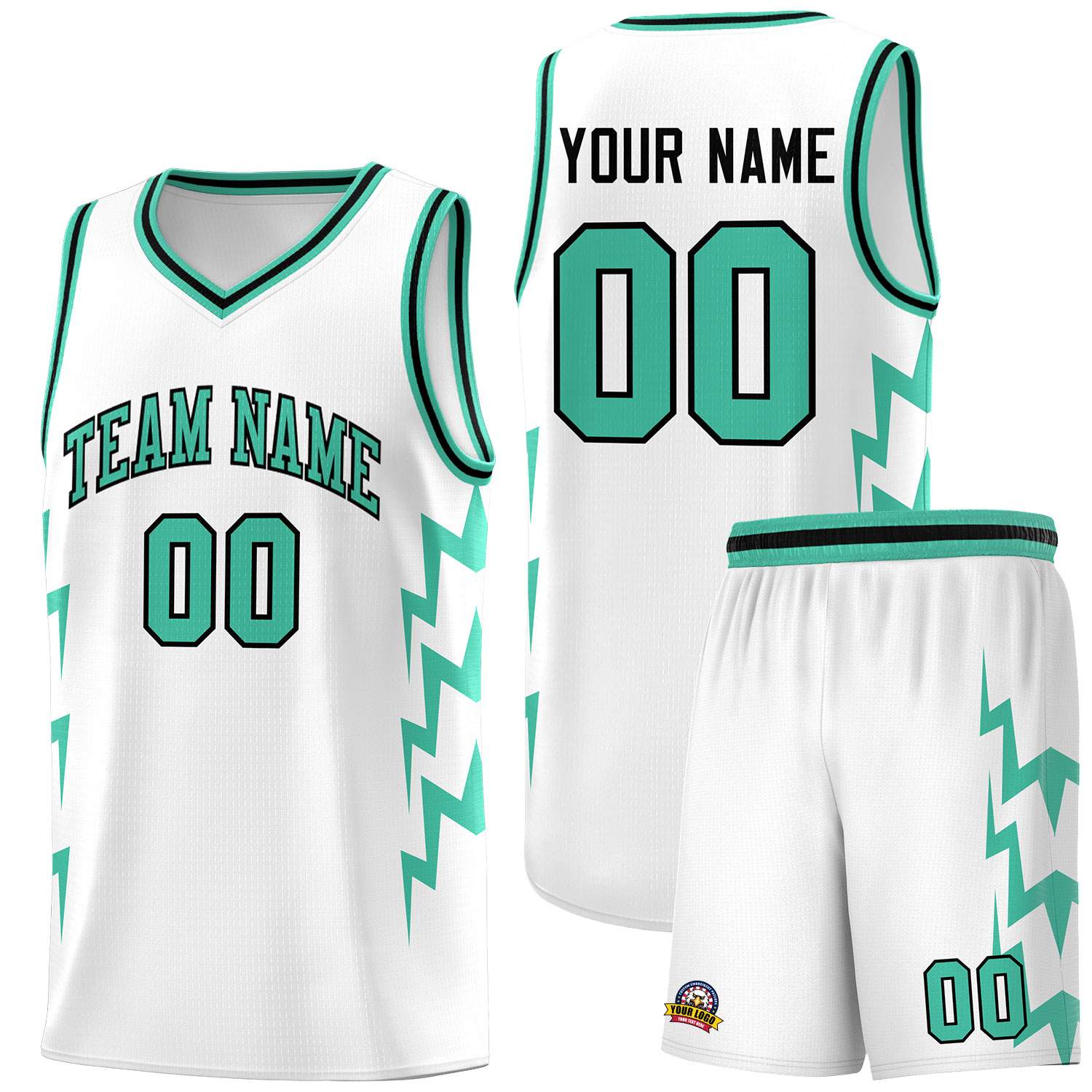 Custom White Side Lightning Pattern Sports Uniform Basketball Jersey