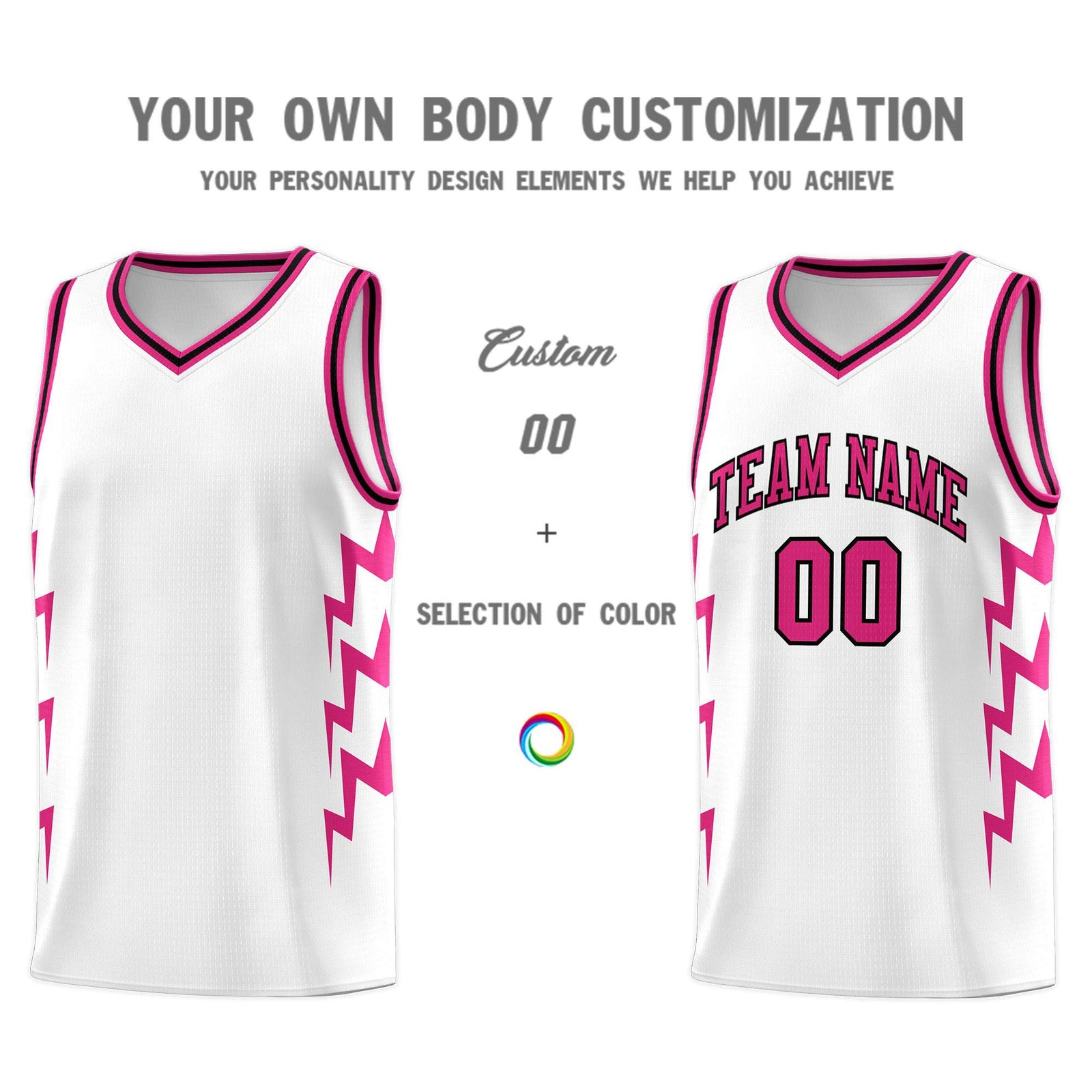 Custom White Side Lightning Pattern Sports Uniform Basketball Jersey