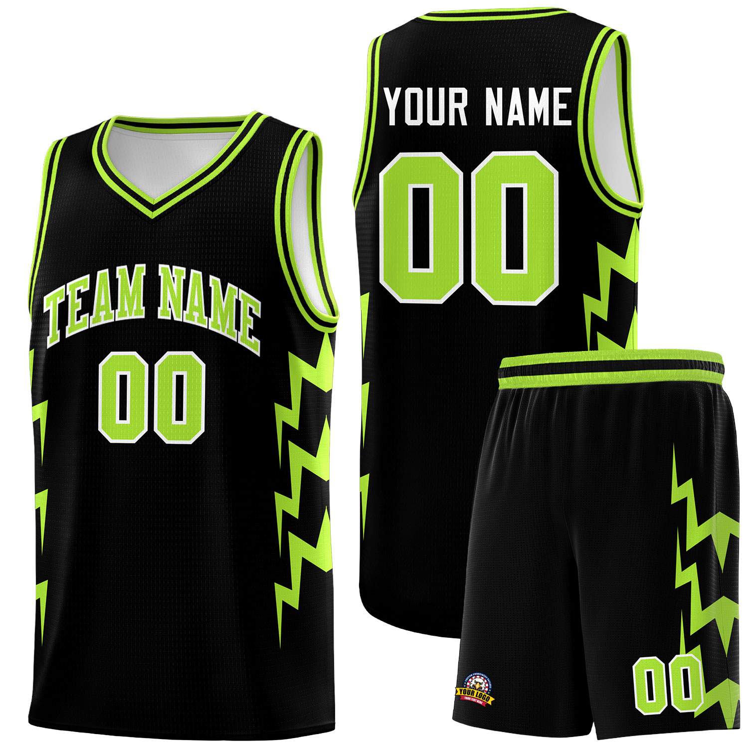 Custom Black Side Lightning Pattern Sports Uniform Basketball Jersey