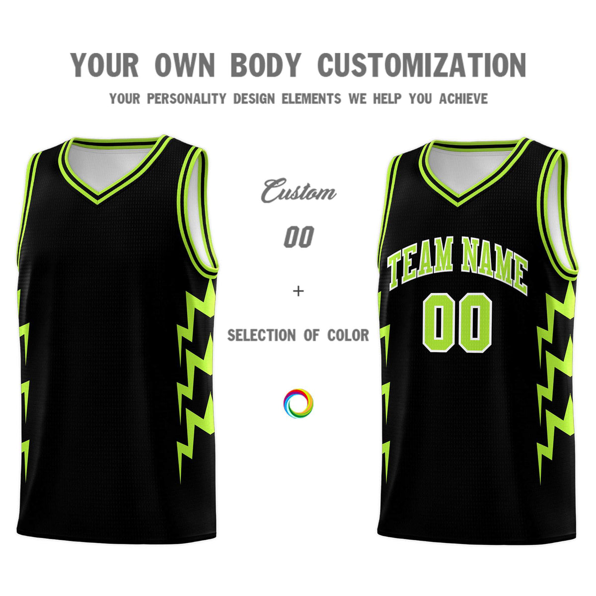 Custom Black Side Lightning Pattern Sports Uniform Basketball Jersey