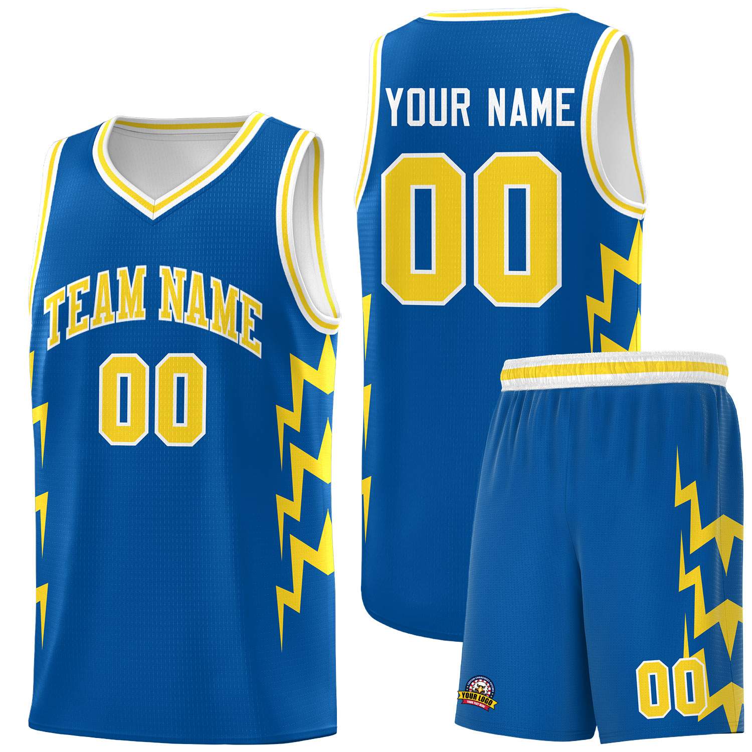Custom Royal Side Lightning Pattern Sports Uniform Basketball Jersey