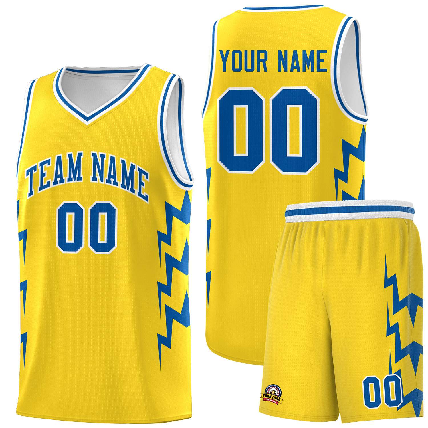 Custom Gold Side Lightning Pattern Sports Uniform Basketball Jersey