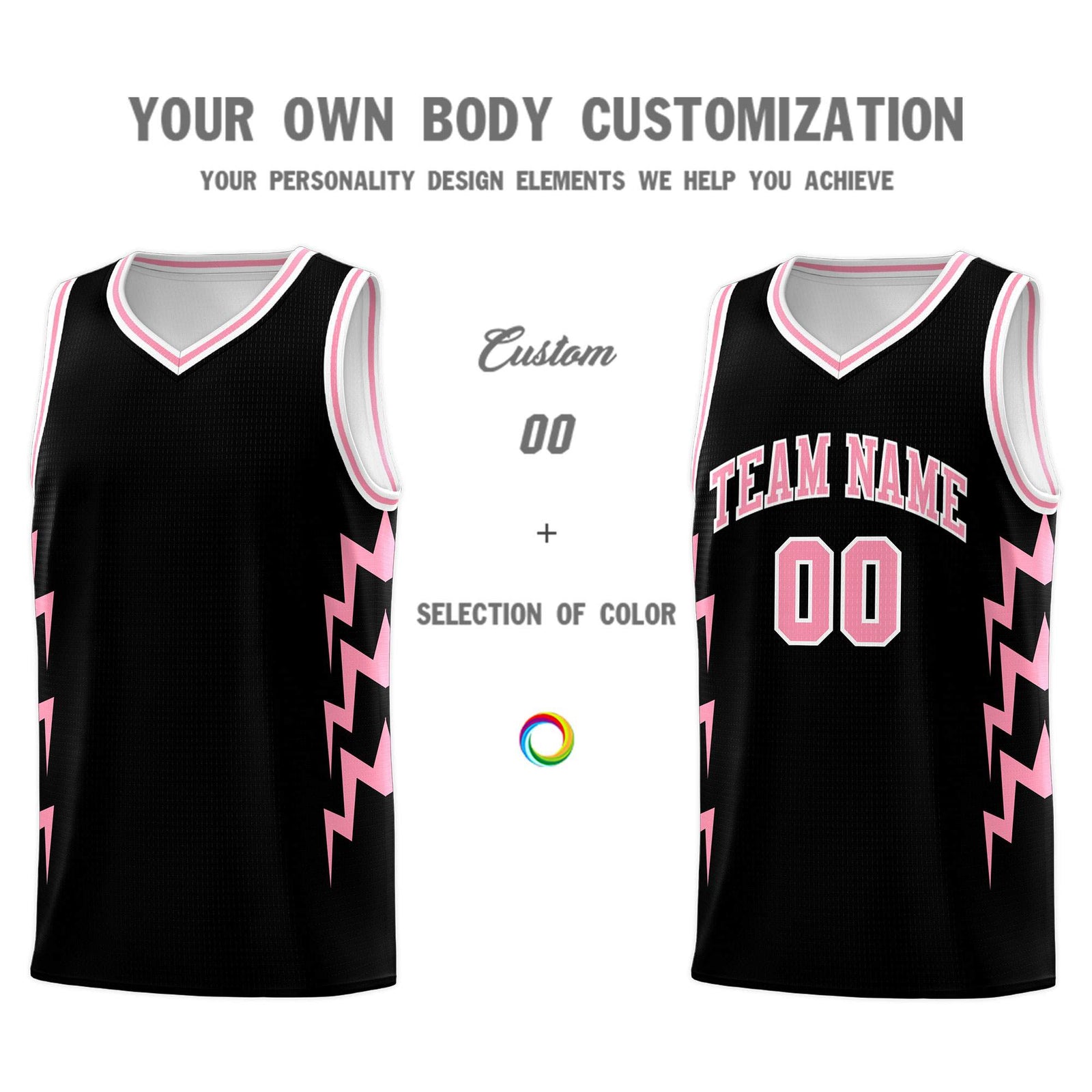 Custom Black Side Lightning Pattern Sports Uniform Basketball Jersey