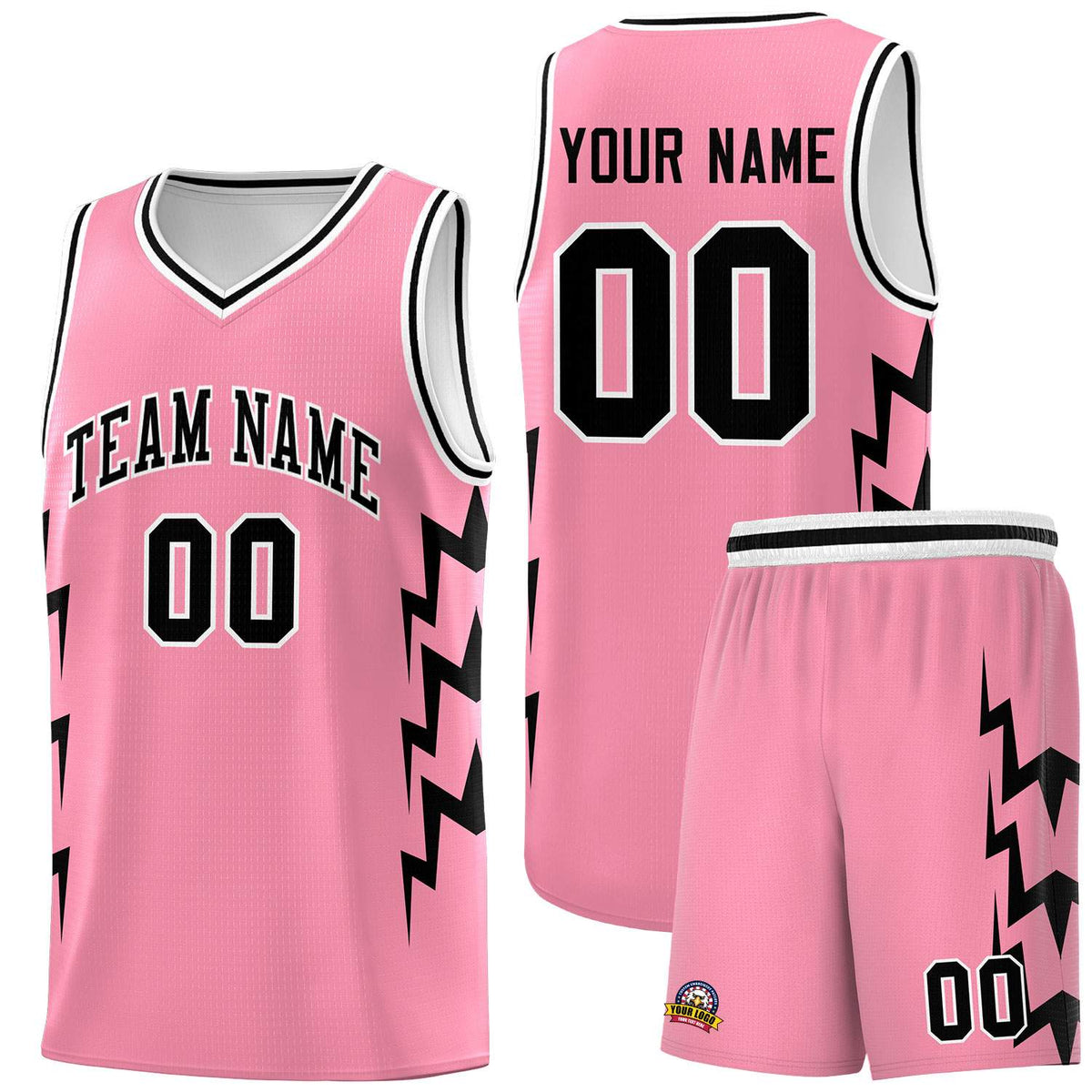 Custom Light Pink Side Lightning Pattern Sports Uniform Basketball Jersey