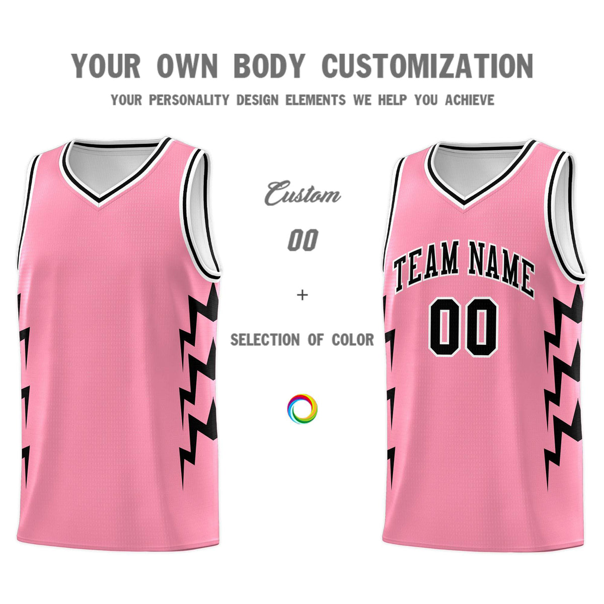 Custom Light Pink Side Lightning Pattern Sports Uniform Basketball Jersey