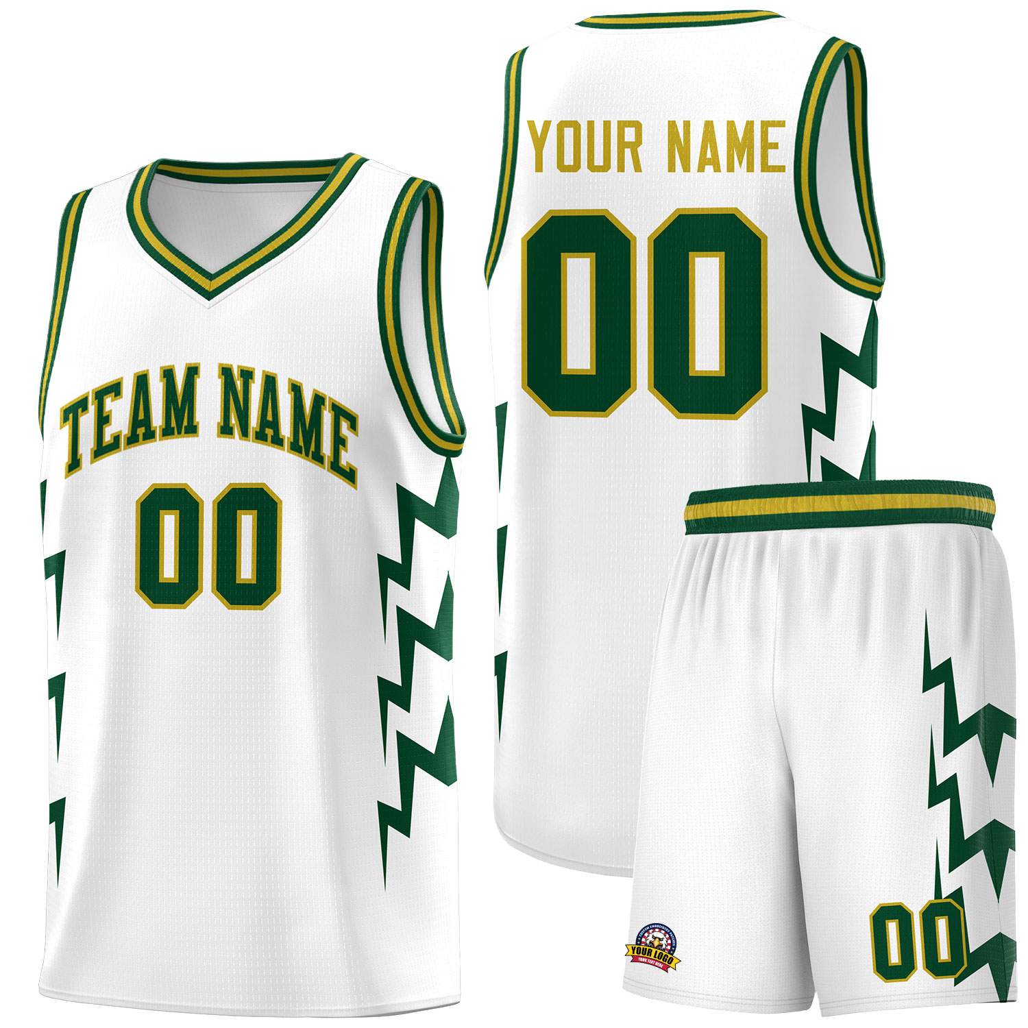Custom White Side Lightning Pattern Sports Uniform Basketball Jersey
