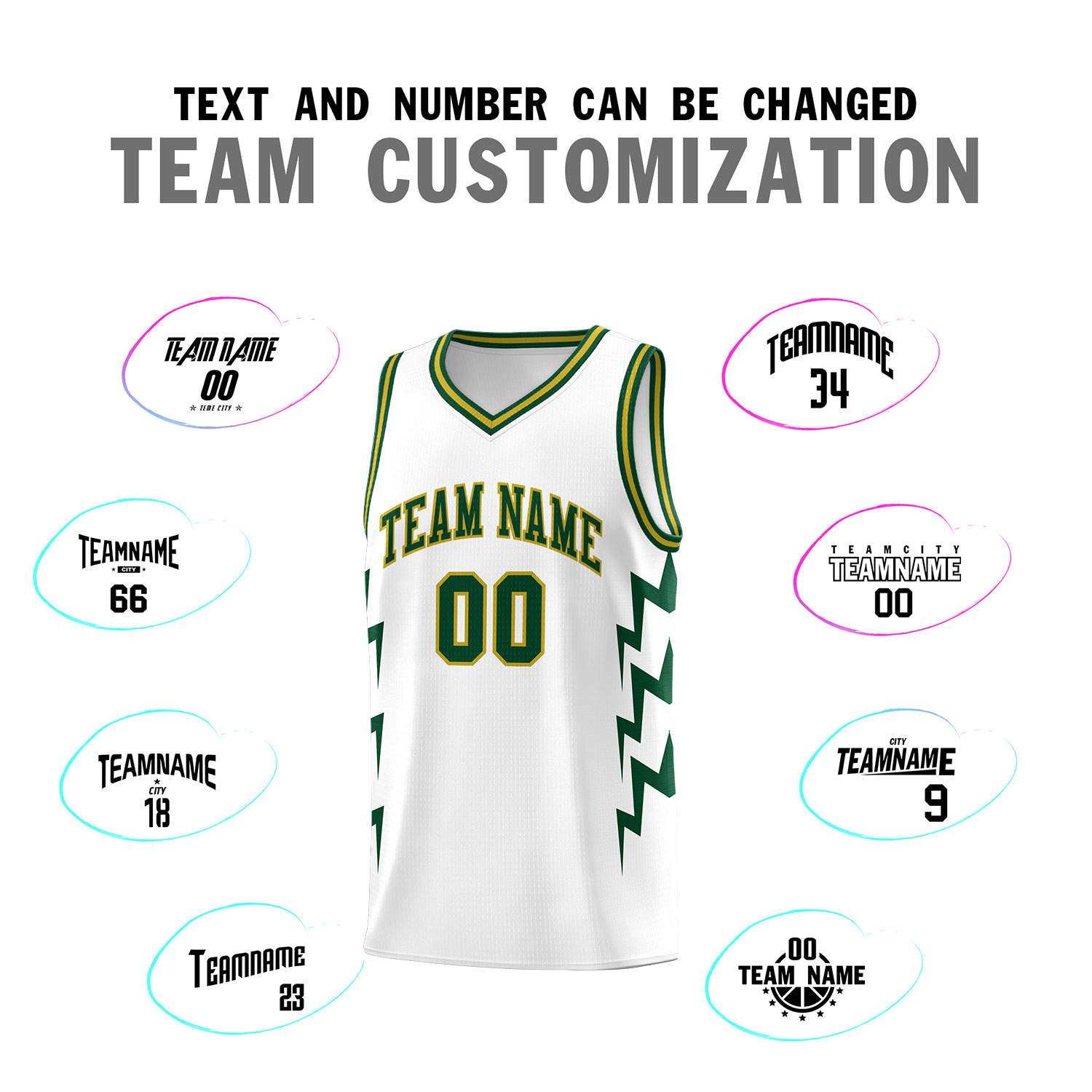 Custom White Side Lightning Pattern Sports Uniform Basketball Jersey