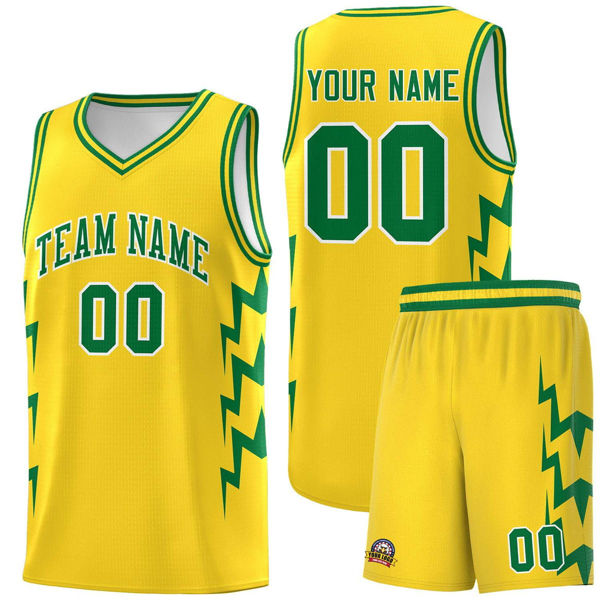 Custom Gold Side Lightning Pattern Sports Uniform Basketball Jersey