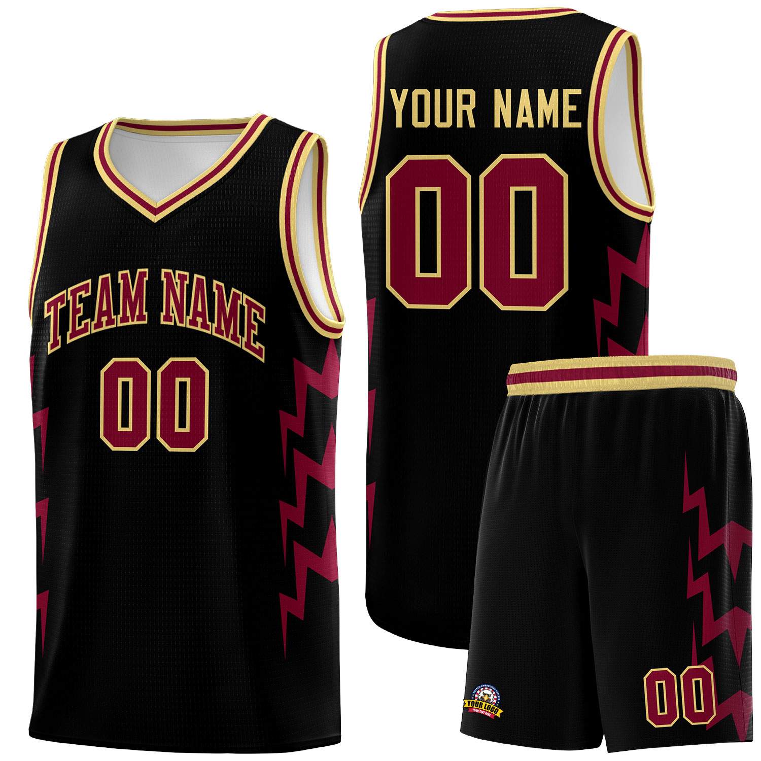 Custom Black Side Lightning Pattern Sports Uniform Basketball Jersey