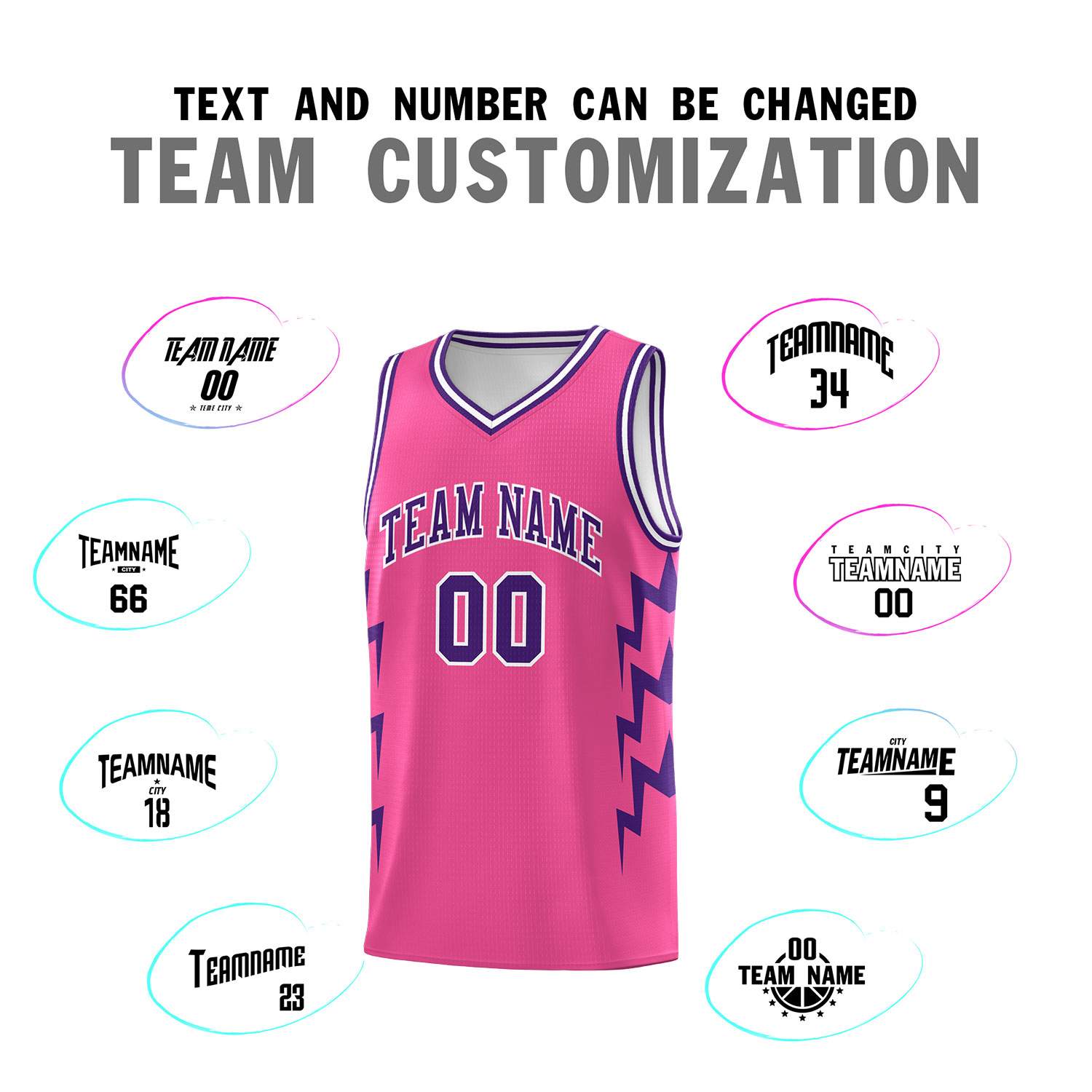Custom Pink Side Lightning Pattern Sports Uniform Basketball Jersey