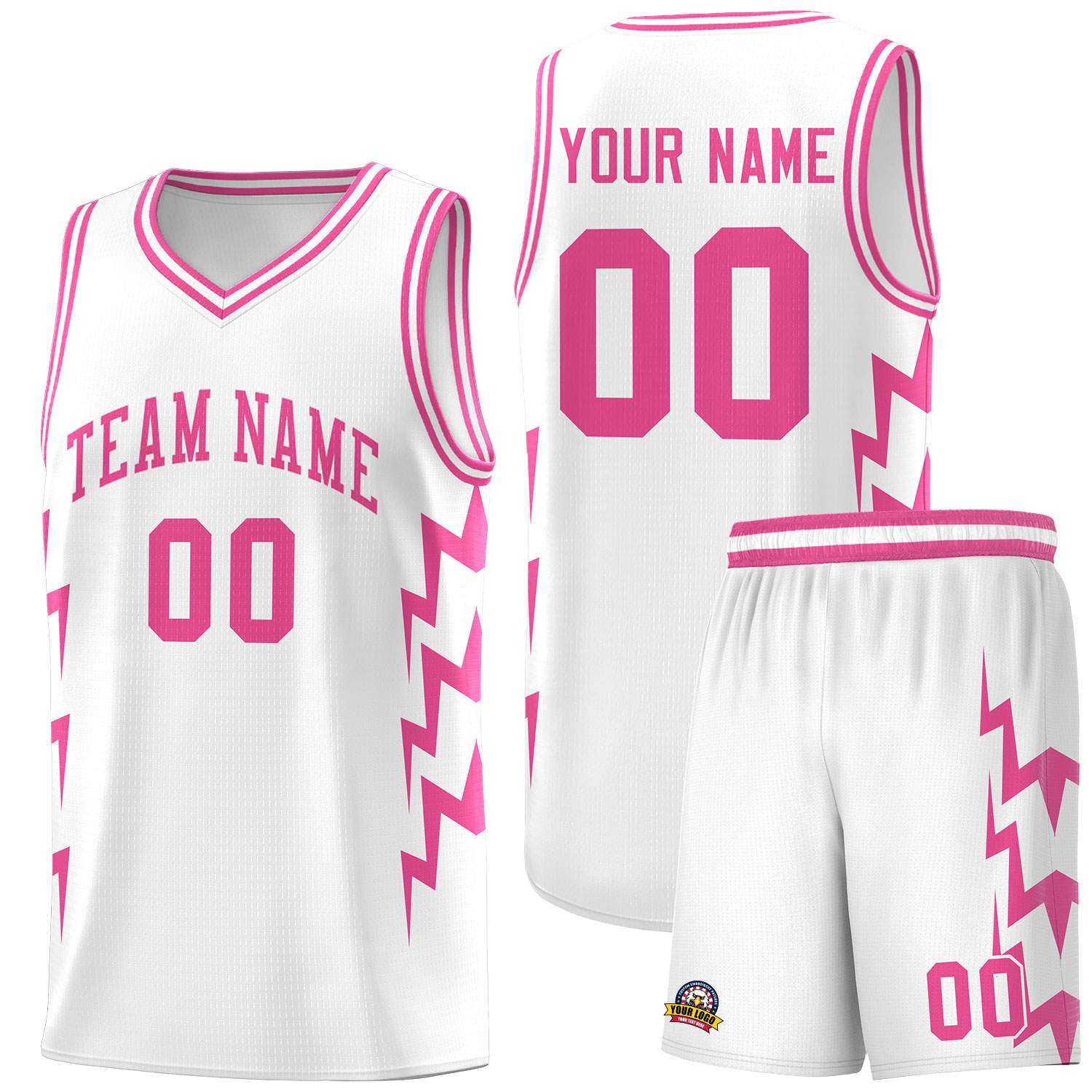 Custom White Side Lightning Pattern Sports Uniform Basketball Jersey