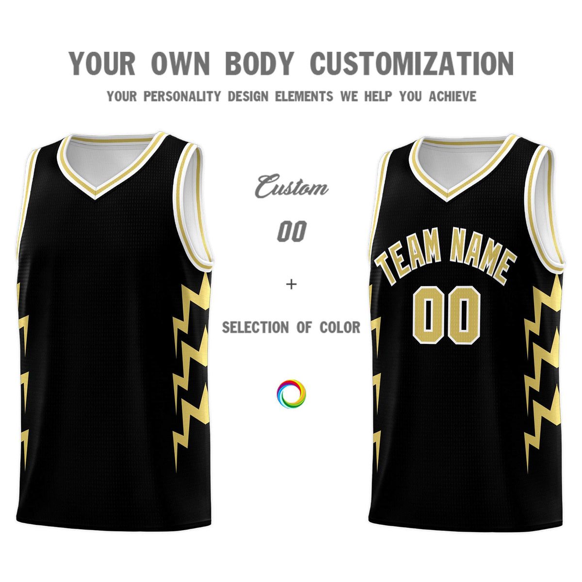 Custom Black Side Lightning Pattern Sports Uniform Basketball Jersey