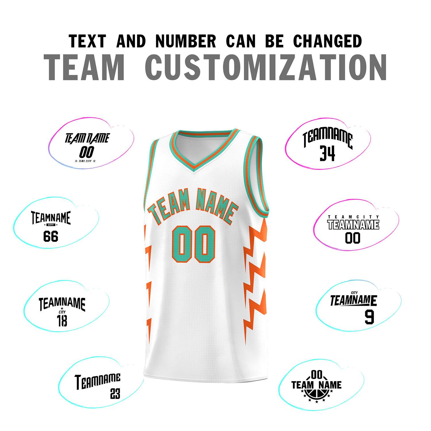 Custom White Side Lightning Pattern Sports Uniform Basketball Jersey