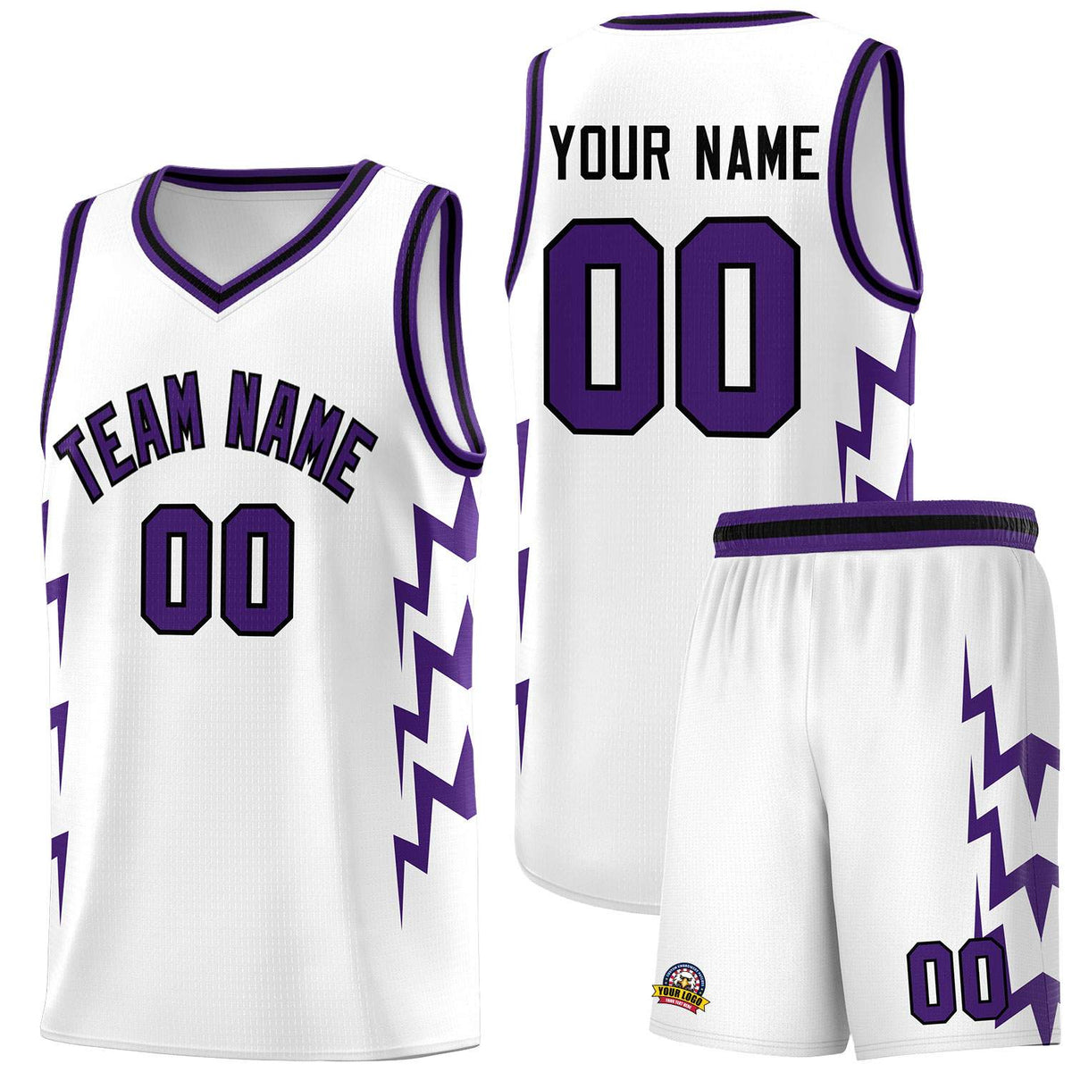 Custom White Side Lightning Pattern Sports Uniform Basketball Jersey