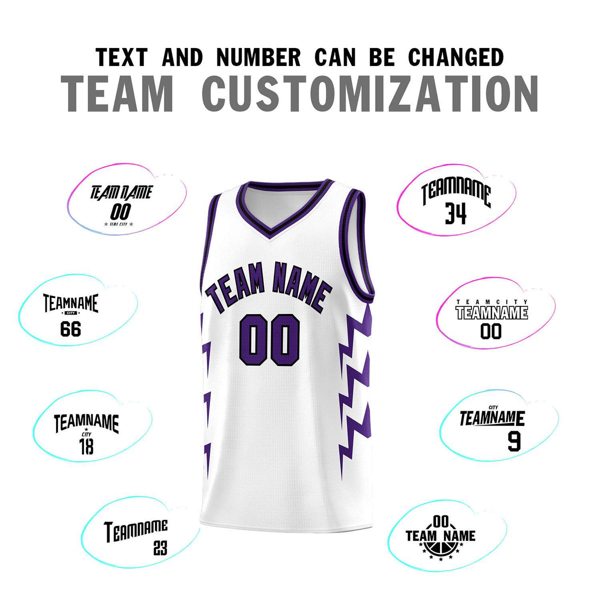 Custom White Side Lightning Pattern Sports Uniform Basketball Jersey