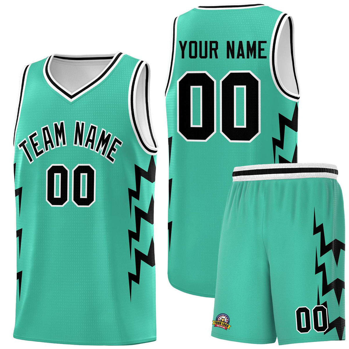 Custom Bright Green Side Lightning Pattern Sports Uniform Basketball Jersey