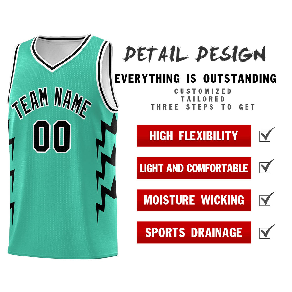 Custom Bright Green Side Lightning Pattern Sports Uniform Basketball Jersey