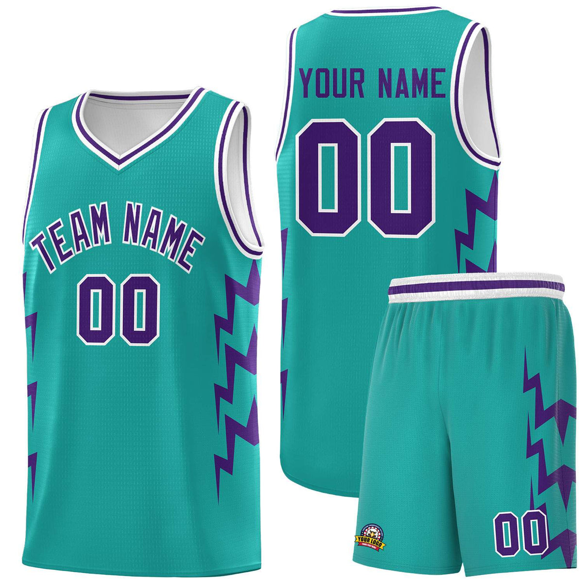 Custom Aqua Side Lightning Pattern Sports Uniform Basketball Jersey