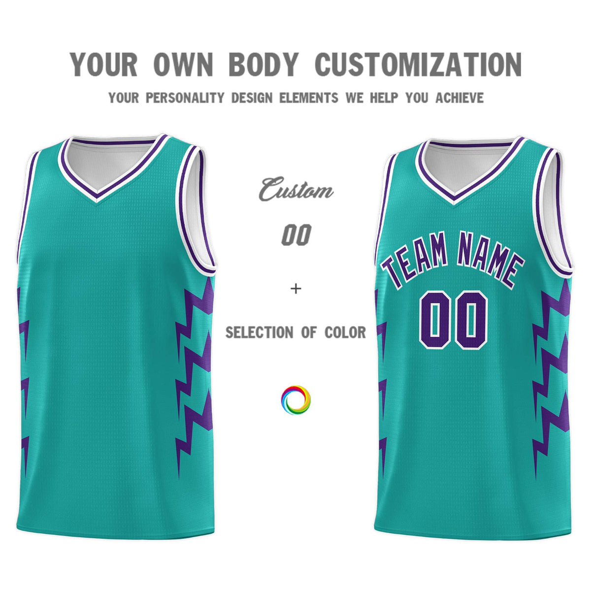 Custom Aqua Side Lightning Pattern Sports Uniform Basketball Jersey