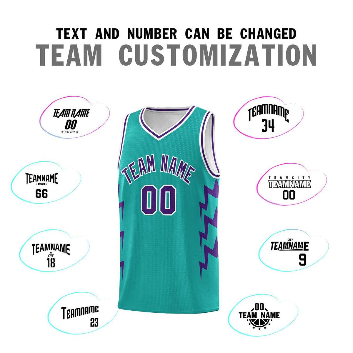 Custom Aqua Side Lightning Pattern Sports Uniform Basketball Jersey