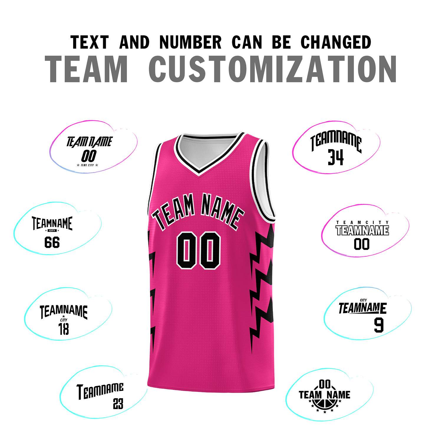 Custom Pink Side Lightning Pattern Sports Uniform Basketball Jersey