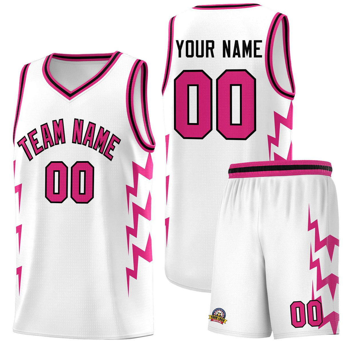 Custom White Side Lightning Pattern Sports Uniform Basketball Jersey
