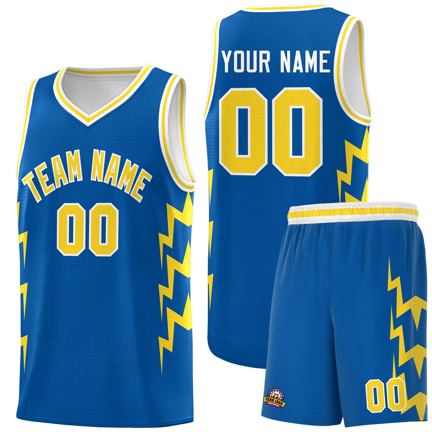 Custom Royal Side Lightning Pattern Sports Uniform Basketball Jersey
