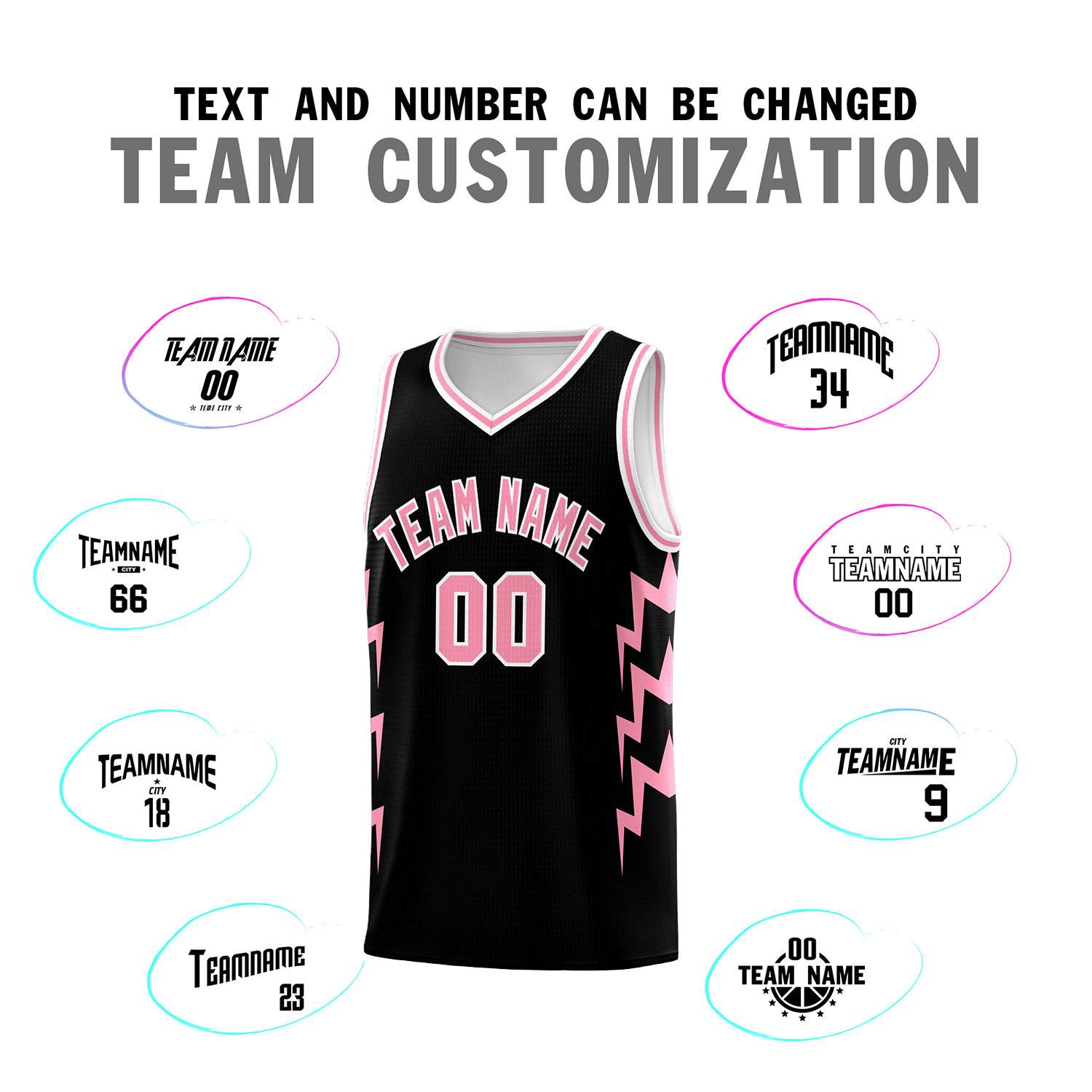 Custom Black Side Lightning Pattern Sports Uniform Basketball Jersey