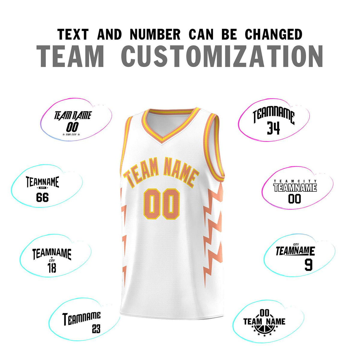 Custom White Side Lightning Pattern Sports Uniform Basketball Jersey