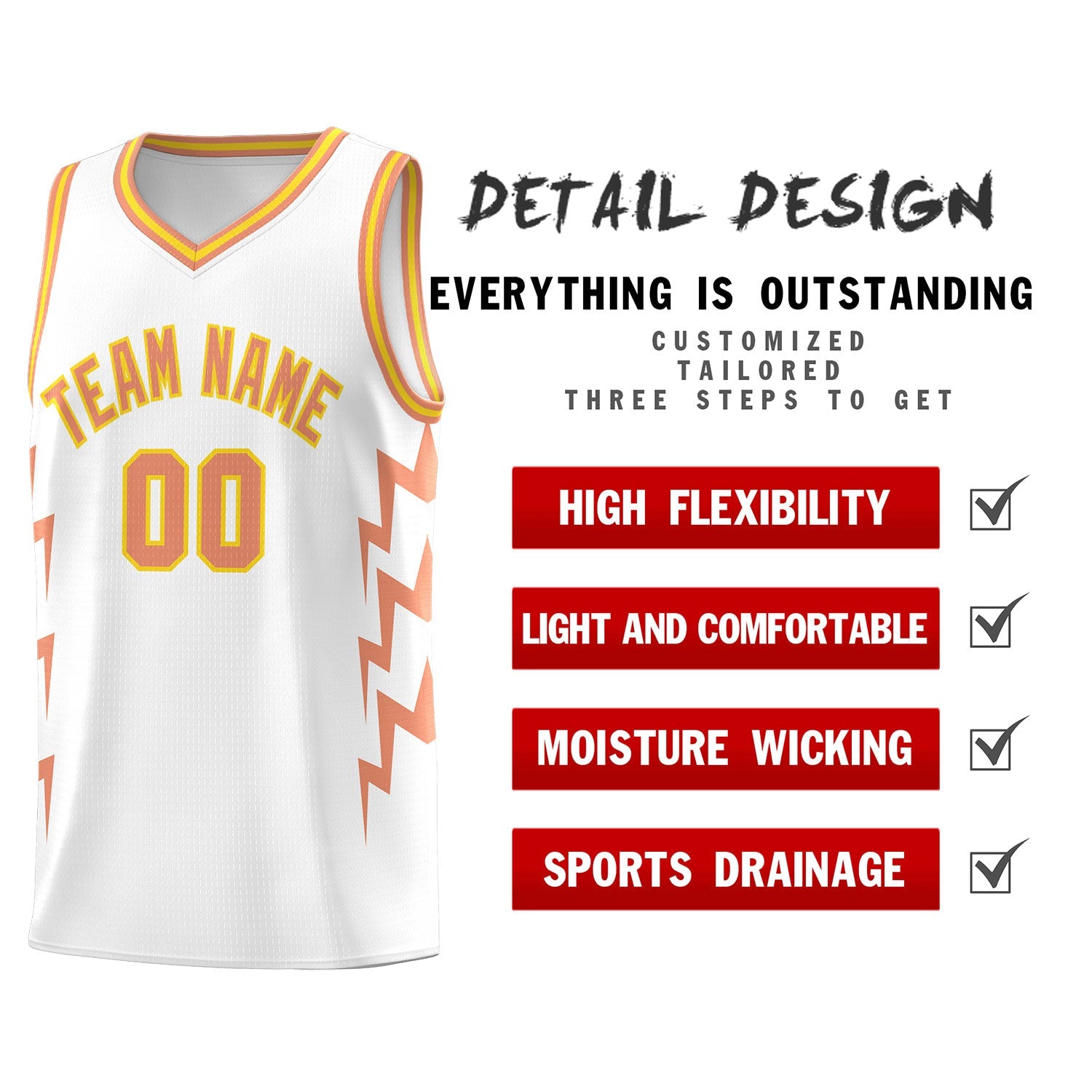 Custom White Side Lightning Pattern Sports Uniform Basketball Jersey