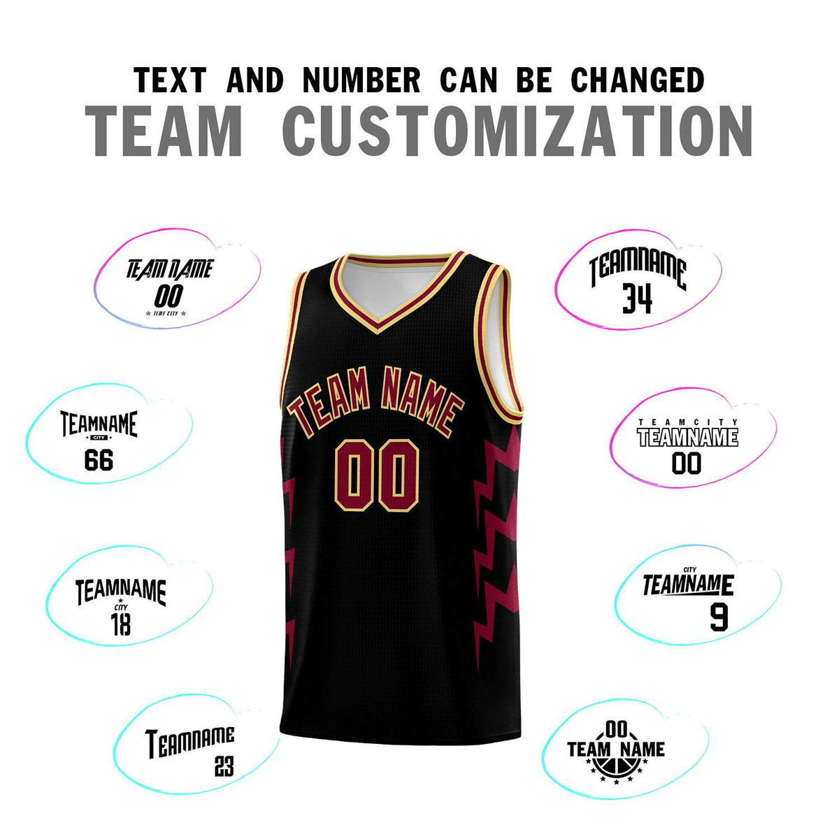 Custom Black Side Lightning Pattern Sports Uniform Basketball Jersey