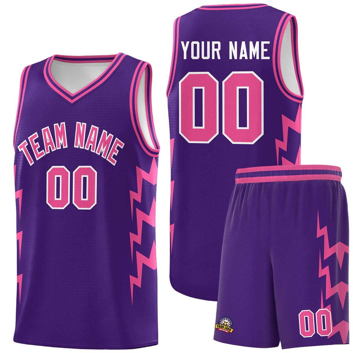 Custom Purple Side Lightning Pattern Sports Uniform Basketball Jersey