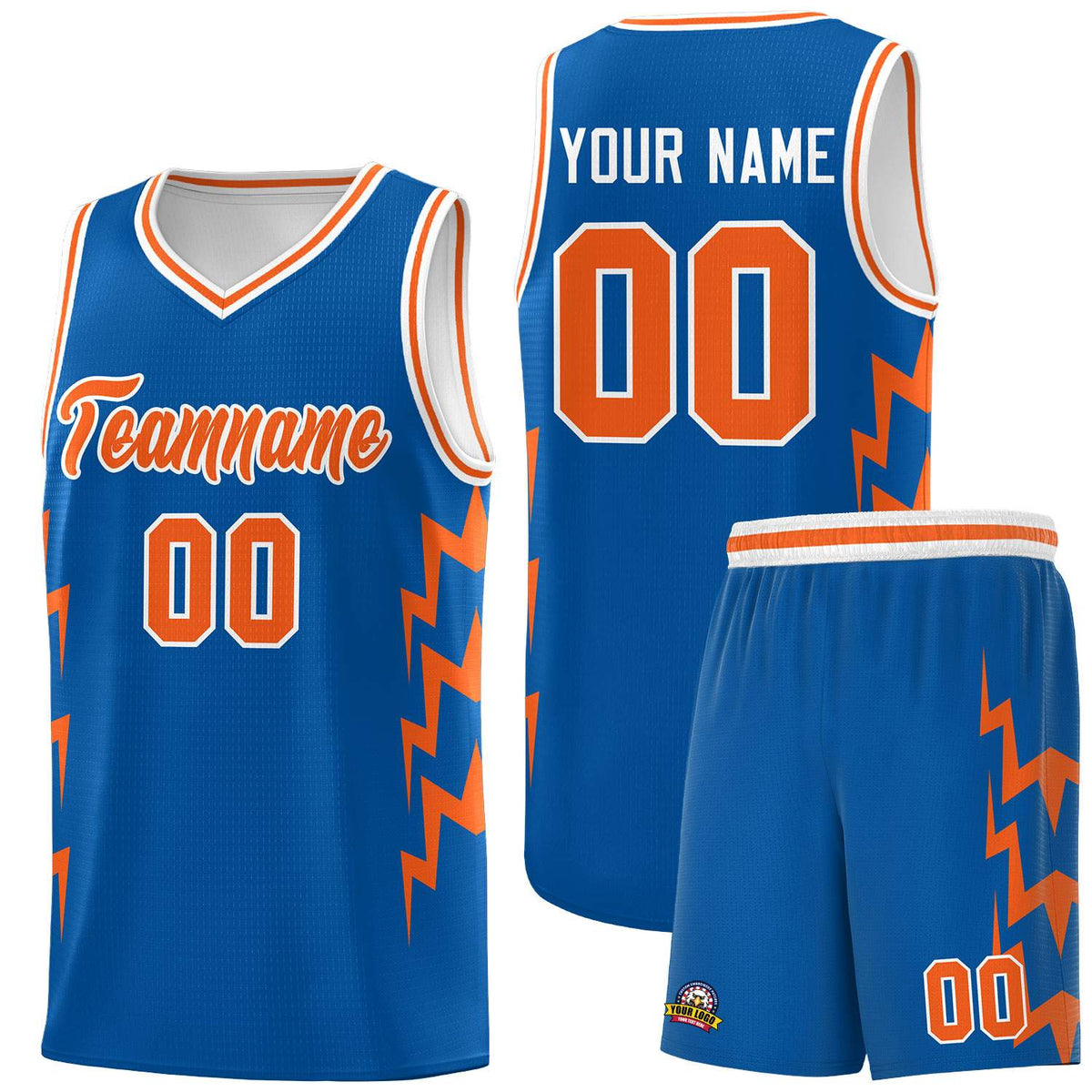 Custom Royal Side Lightning Pattern Sports Uniform Basketball Jersey