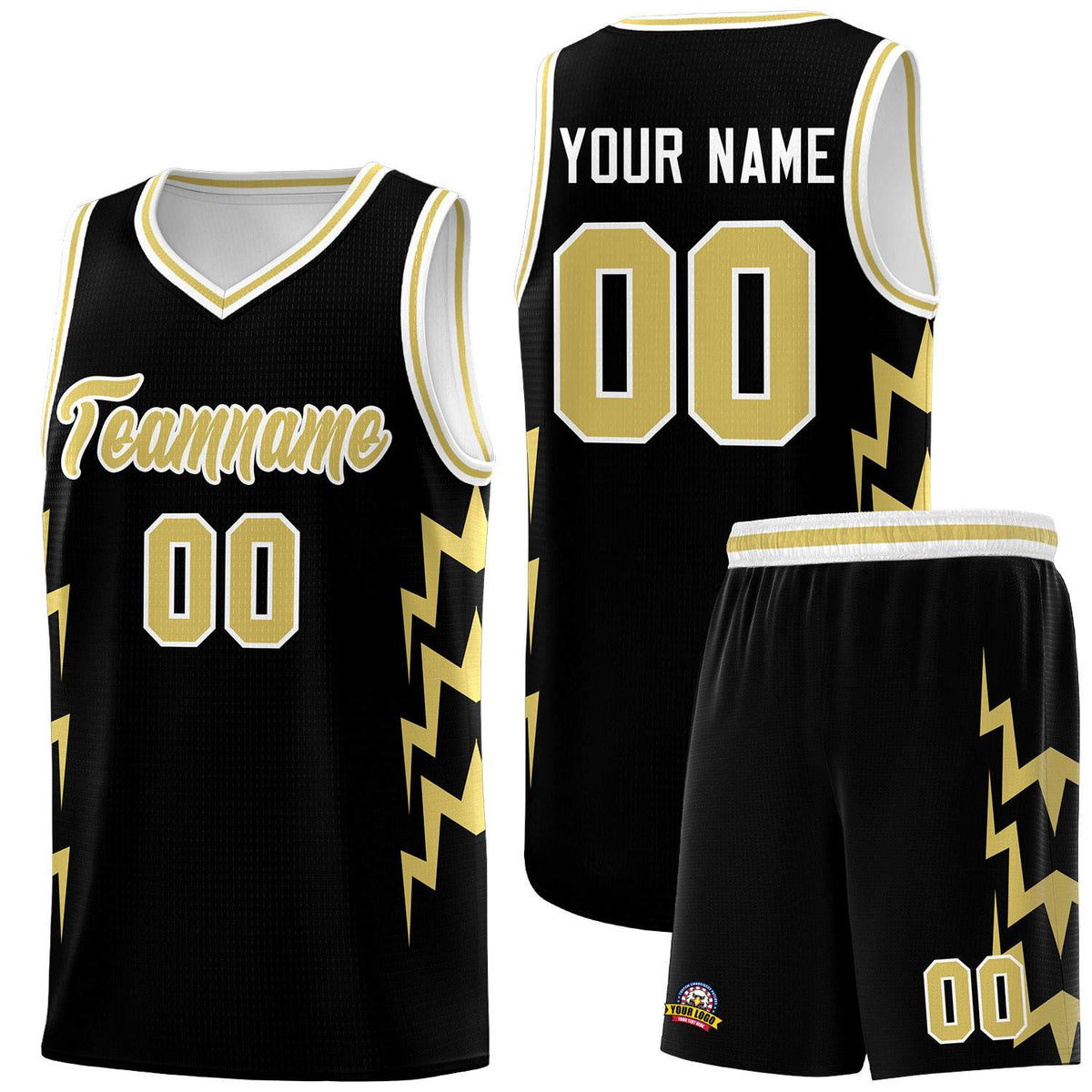 Custom Black Side Lightning Pattern Sports Uniform Basketball Jersey