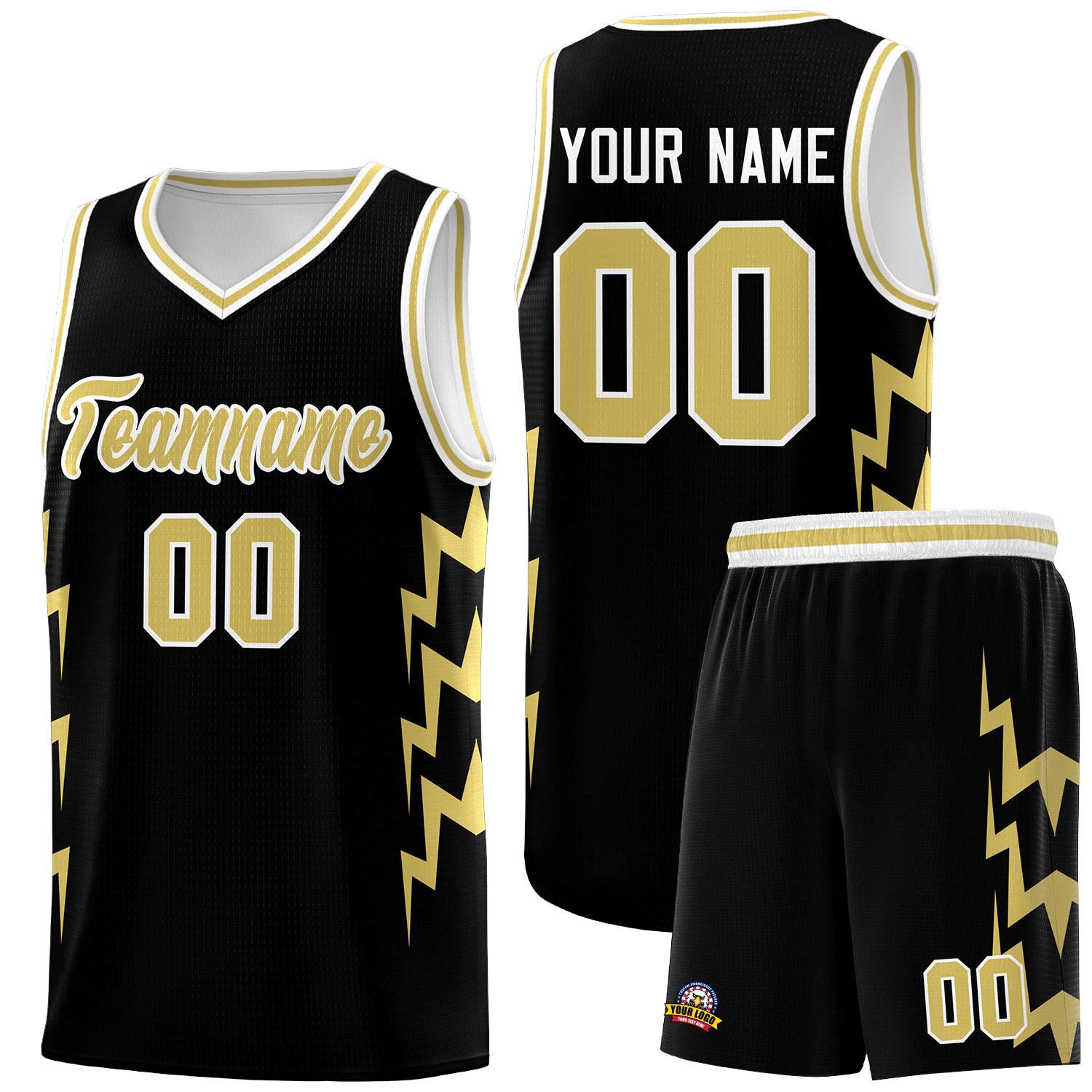 Custom Black Side Lightning Pattern Sports Uniform Basketball Jersey