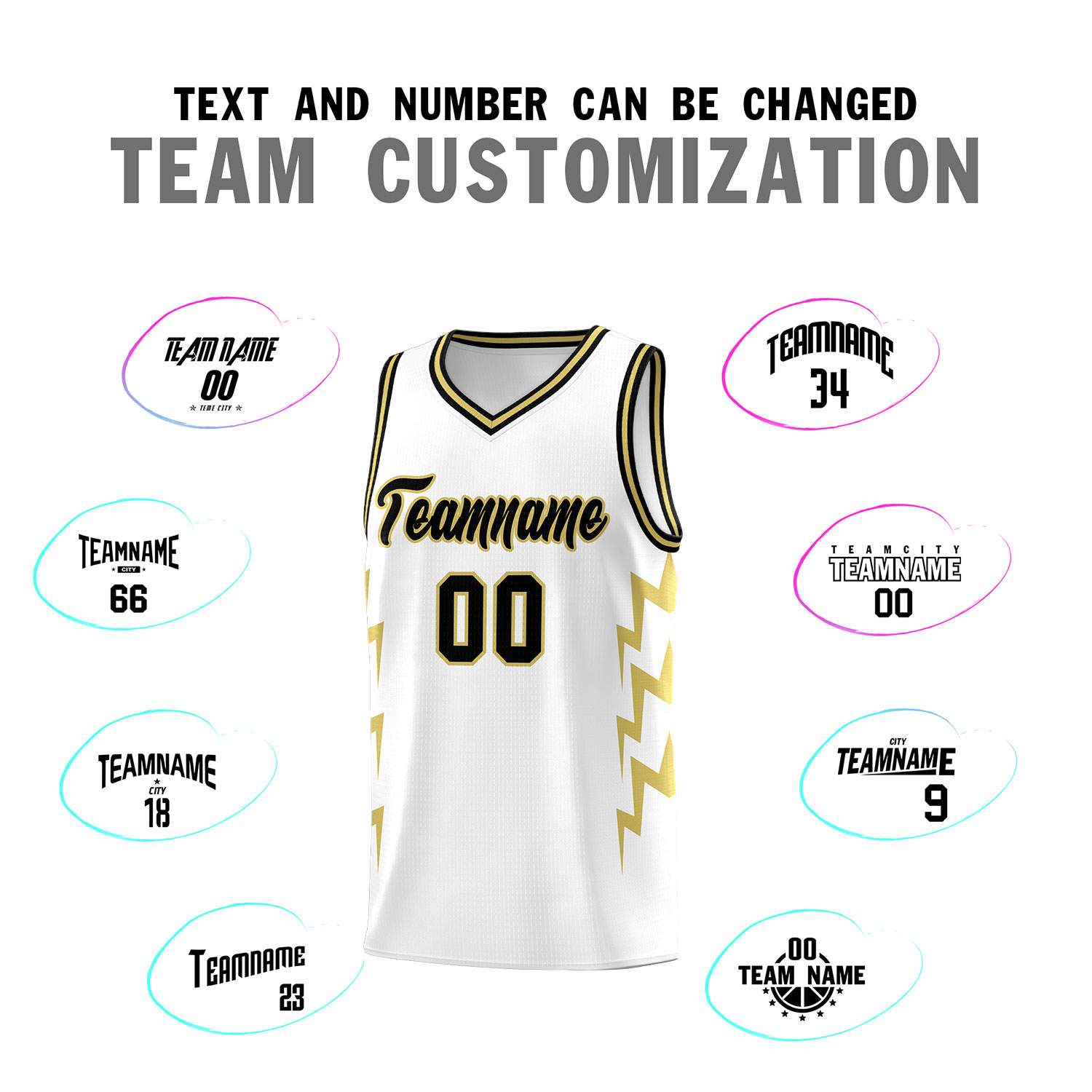 Custom White Side Lightning Pattern Sports Uniform Basketball Jersey