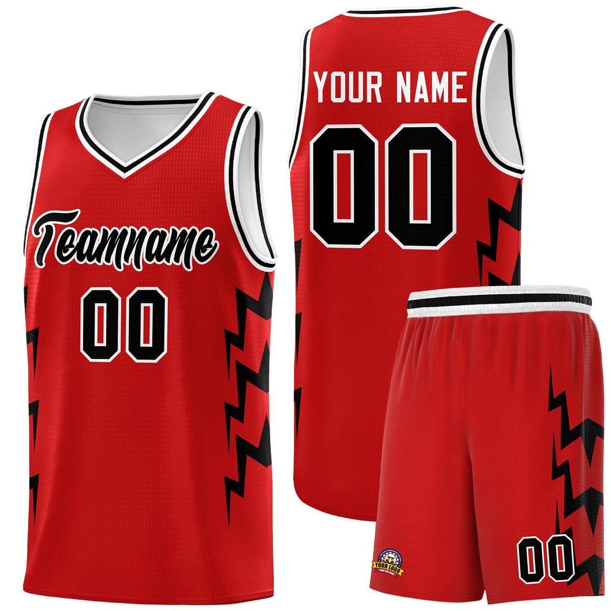 Custom Red Side Lightning Pattern Sports Uniform Basketball Jersey