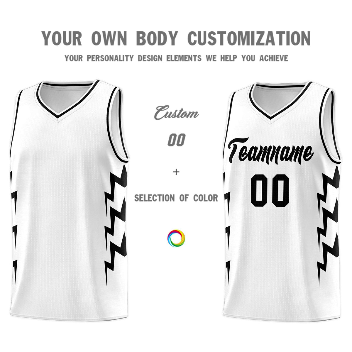 Custom White Side Lightning Pattern Sports Uniform Basketball Jersey