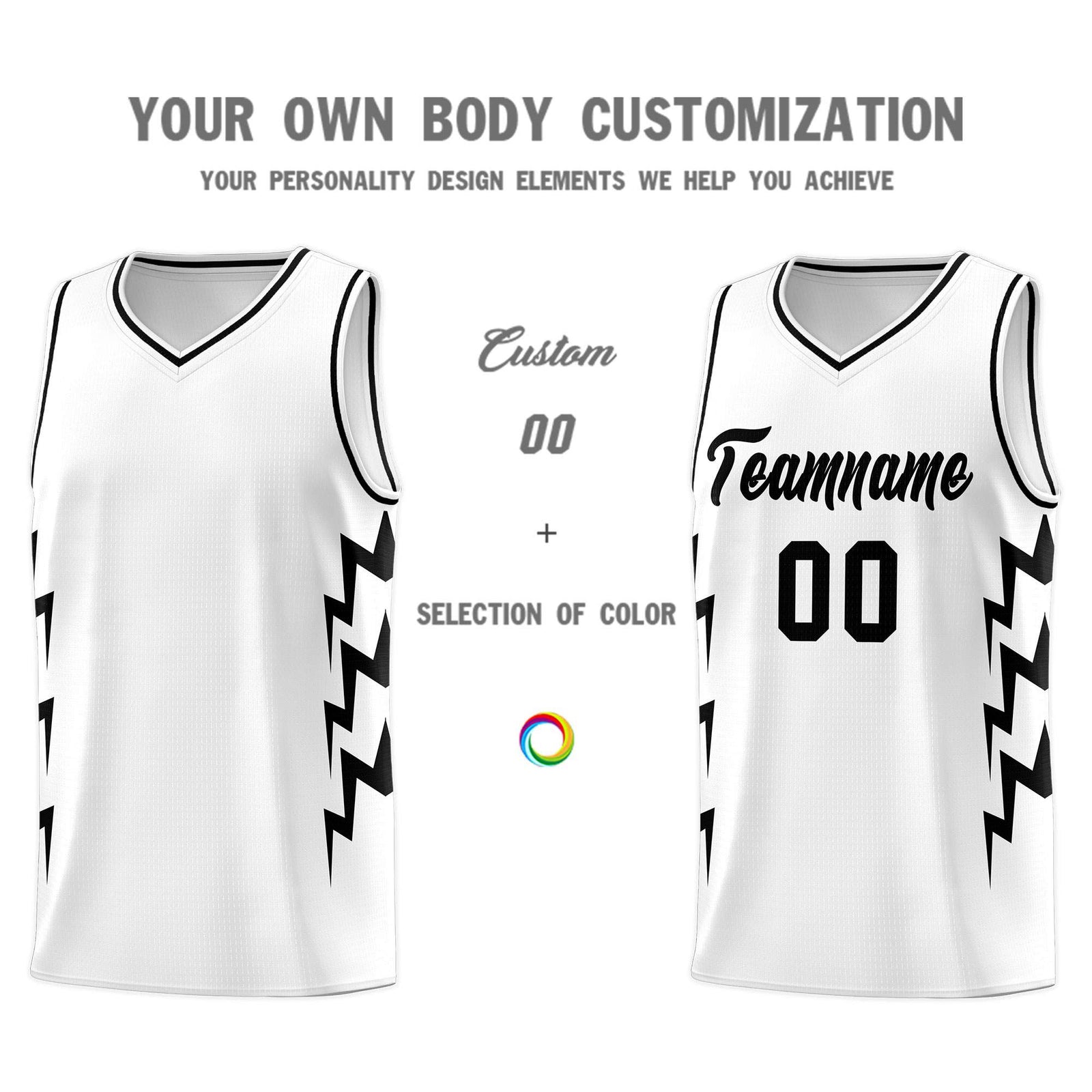 Custom White Side Lightning Pattern Sports Uniform Basketball Jersey