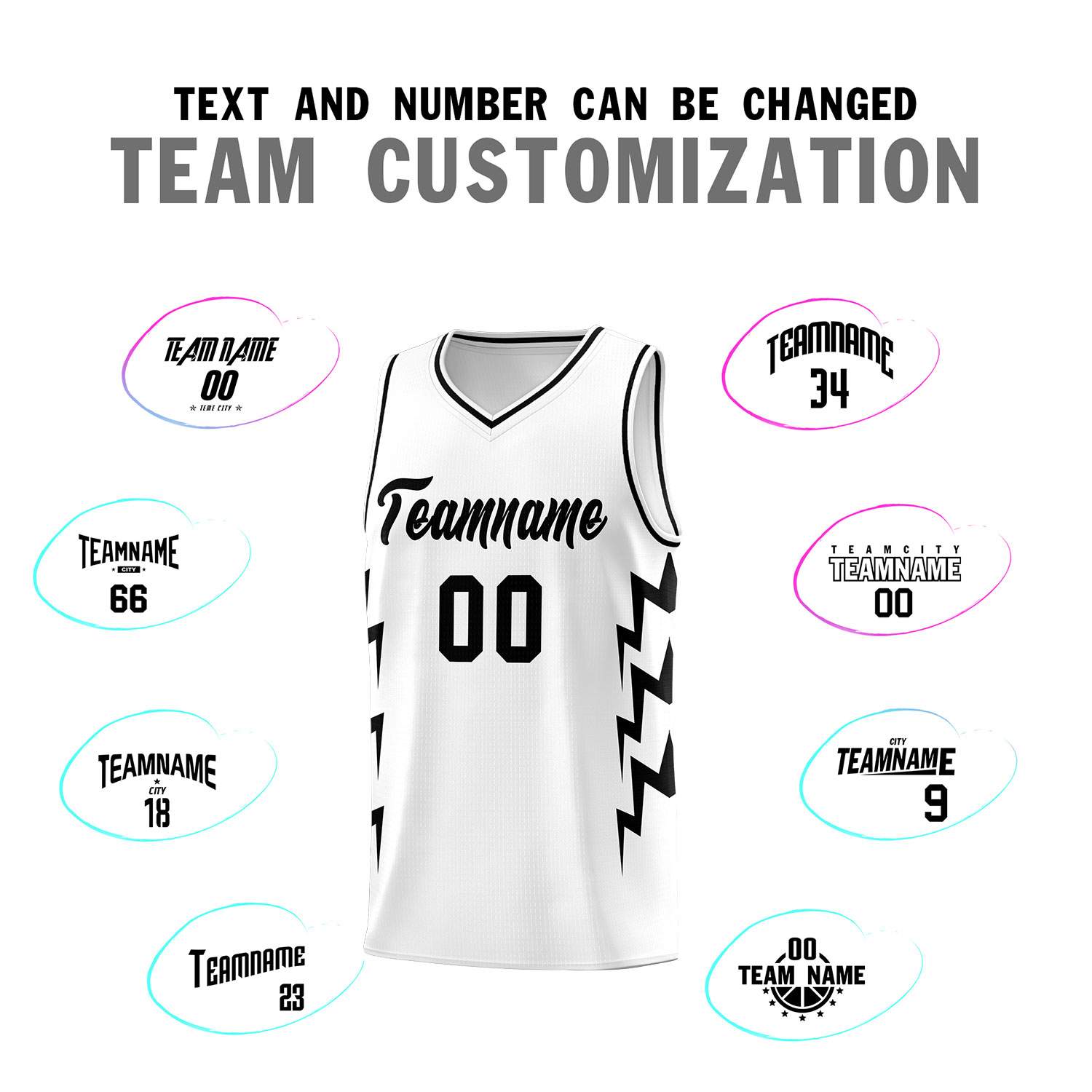 Custom White Side Lightning Pattern Sports Uniform Basketball Jersey