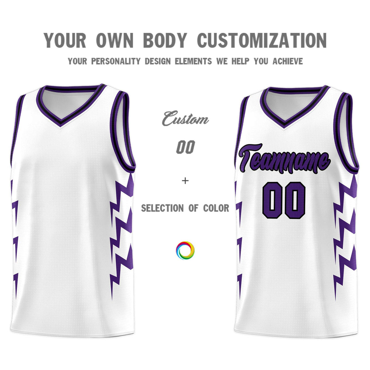 Custom White Side Lightning Pattern Sports Uniform Basketball Jersey