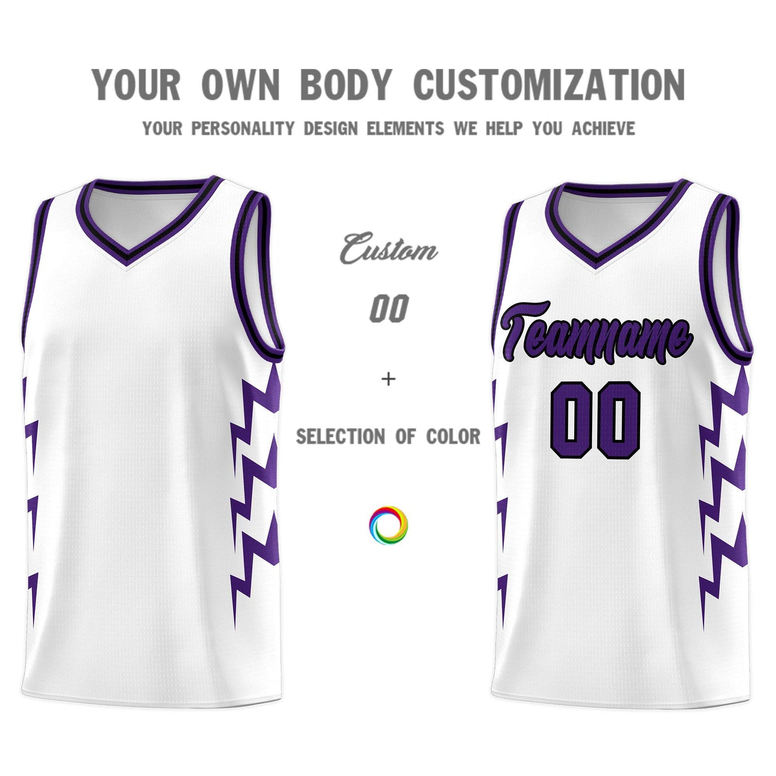 Custom White Side Lightning Pattern Sports Uniform Basketball Jersey