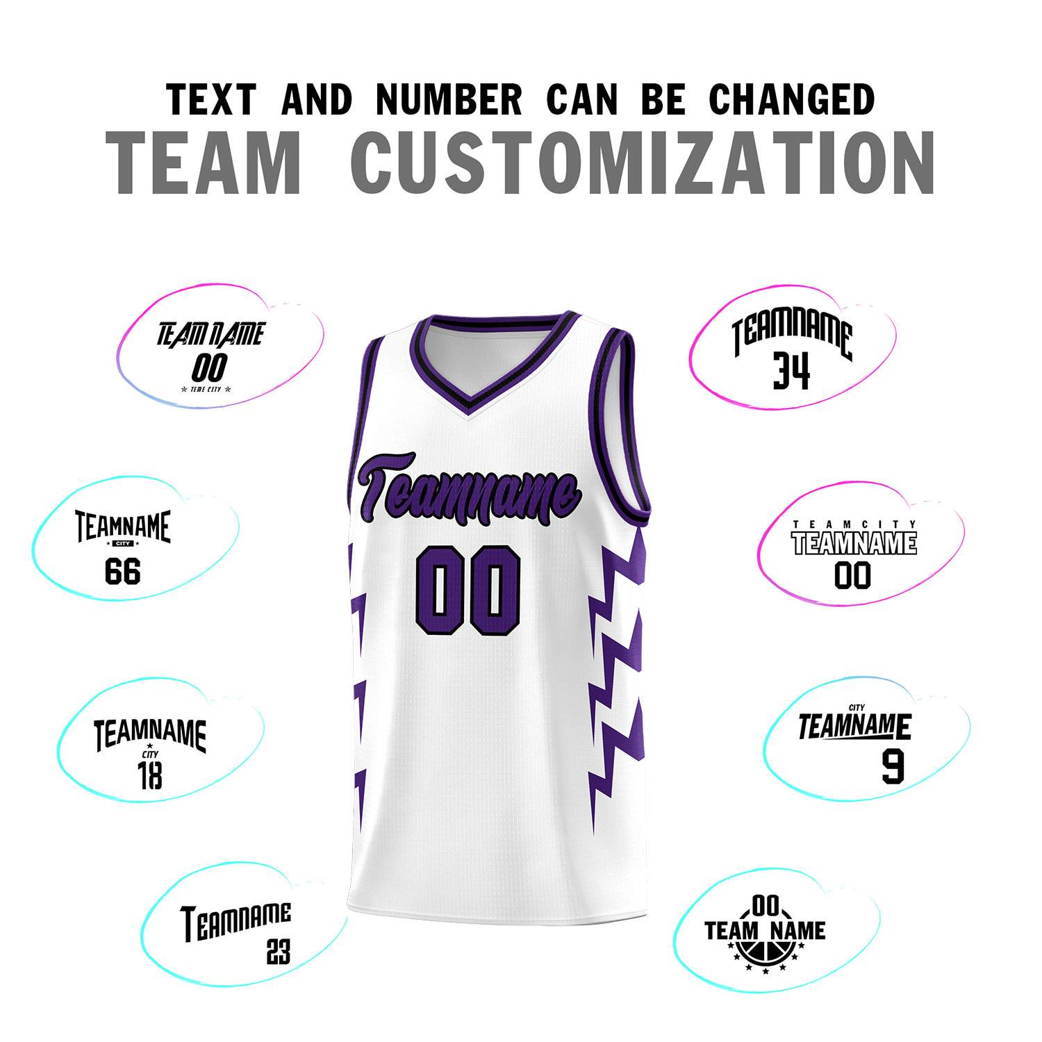 Custom White Side Lightning Pattern Sports Uniform Basketball Jersey