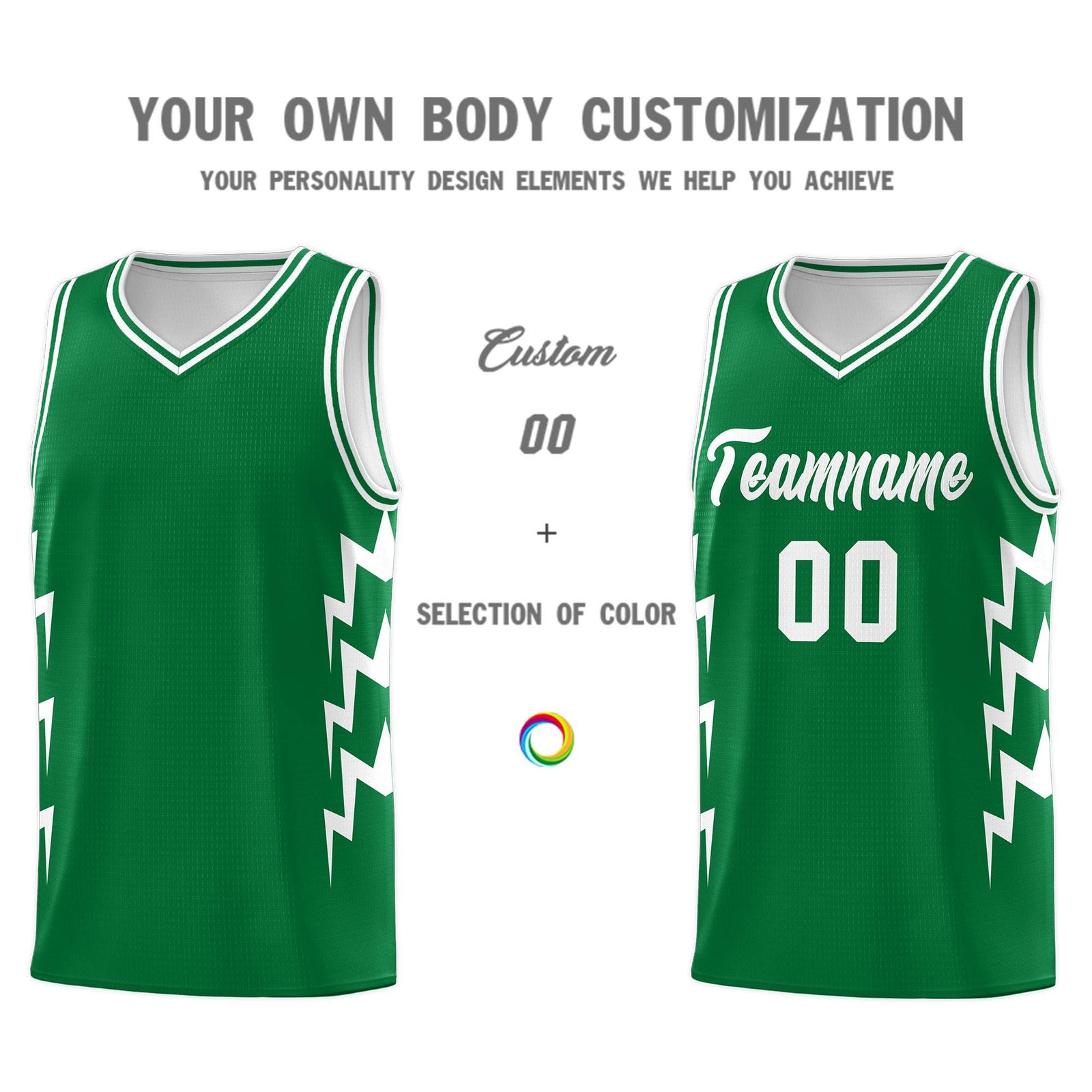 Custom Kelly Green Side Lightning Pattern Sports Uniform Basketball Jersey