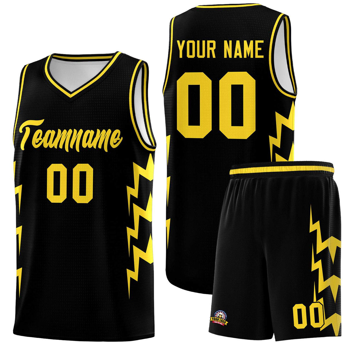 Custom Black Side Lightning Pattern Sports Uniform Basketball Jersey